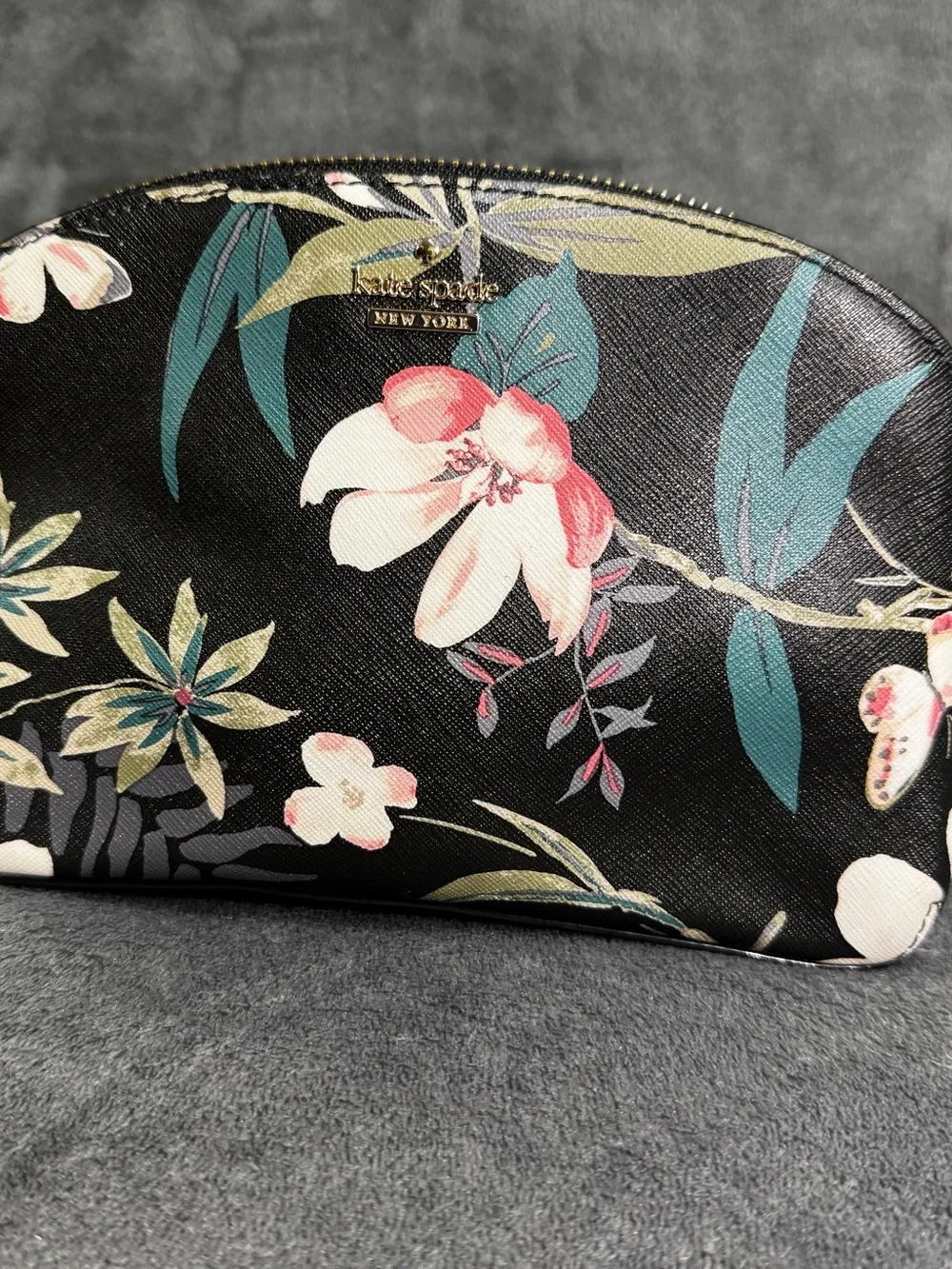 kate spade Black Floral Cosmetic Pouch with Pink and Teal Accents